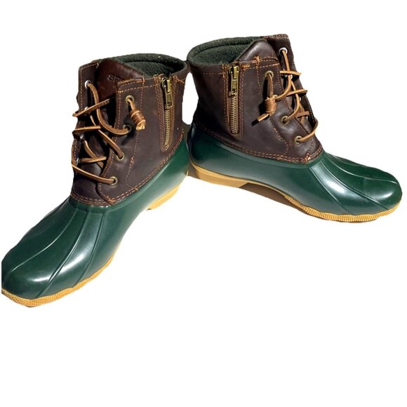 Sperry Womens Saltwater Tan Green Duck Rain Boots Size 9 NWOB - Picture 1 of 10